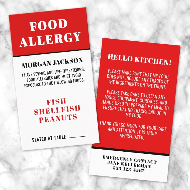 Säkerhetskort för matvaror visitkort (Food Allergy Kitchen Safety Card)
