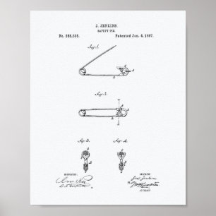 Säkerhetspenna 1887 Patent Art White Papper Poster