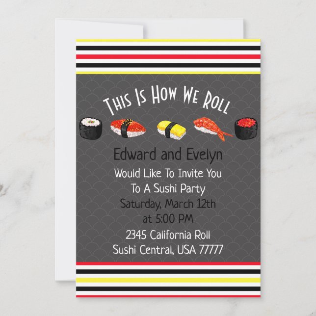 Saki & Sushi Party Par Inbjudan (Framsida)