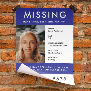 Saknad person Modern blått foto Poster Flyer