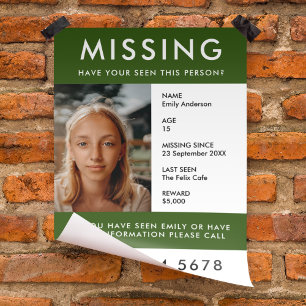 Saknad person Modern Grönt Photo Poster Flyer