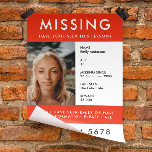 Saknad person Modern Red Photo Poster Flyer