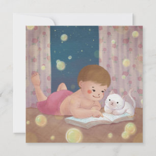 Saknade dig: Illustration av pojke och katt Inbjudningar