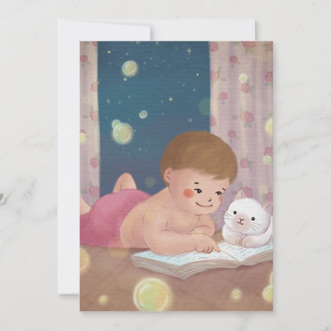 Saknade dig: Illustration av pojke och katt Inbjudningar (Framsida)