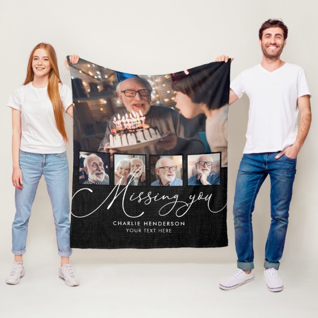 Saknar dig 5-foto collage Handskriven minnesgudstj Fleecefilt (På plats)