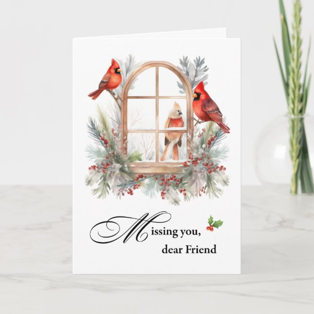 Saknar dig Kära Friend Winter-kardinalfåglar Kort (Framsida)