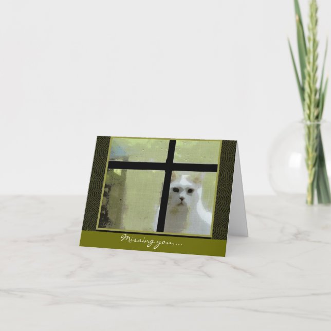 Saknar dig - katt vid fönster kort (Framsida)