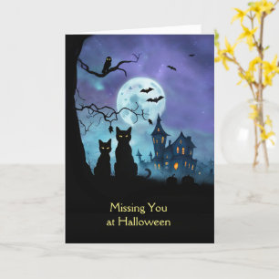 Saknar dig på Halloween Cute Cats Uggla Fladdermus Kort