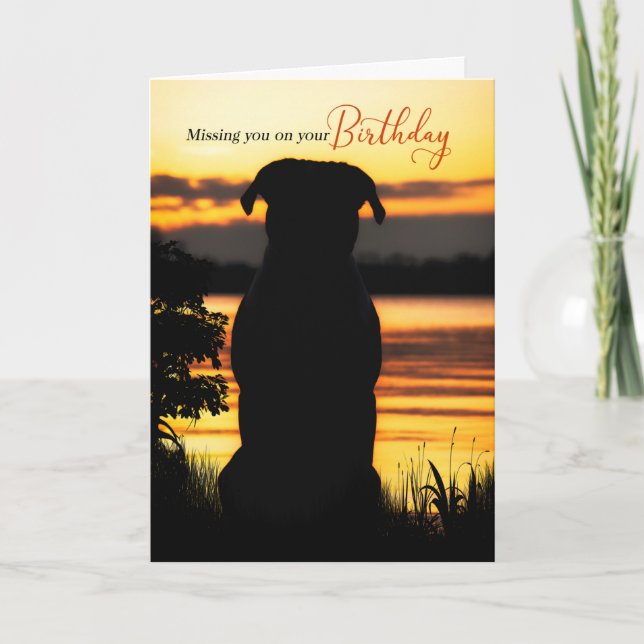 Saknar dig på Hund Silhouette Sunset Kort (Framsida)