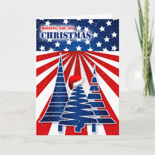 Saknar dig på jul - Stars och stripes Helgkort