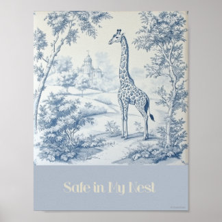 Säkra i mitt nästblå Giraffe Nursery Poster