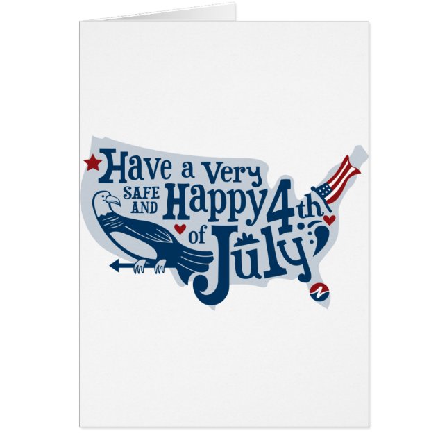 Säkra och Lycklig 4 juli Hälsningskort (Framsidan)