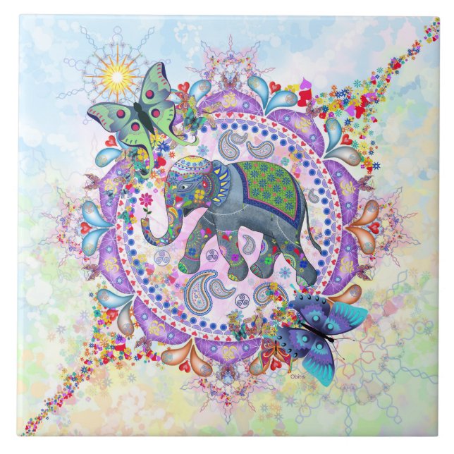 Sakral elefant kakelplatta (Framsidan)