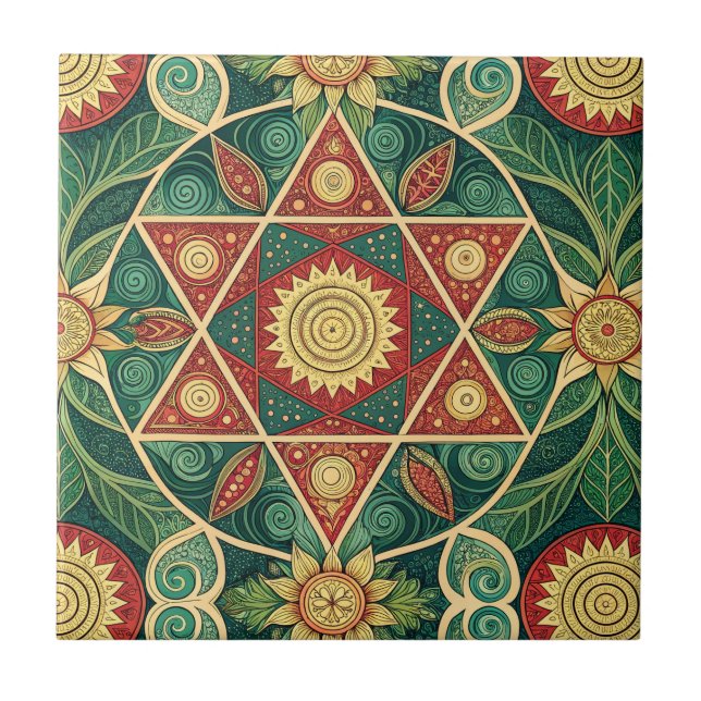 Sakral geometrisk blomster-mandaladesign mönster k kakelplatta (Framsidan)