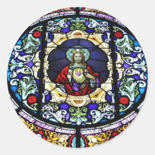 Sakral hjärta av det Jesus målat glassfönstret Runt Klistermärke