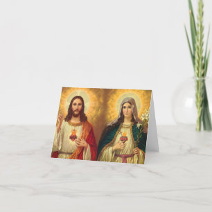 Sakral hjärta av Jesus och jungfruliga Mary Tack Kort
