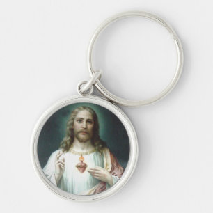 Sakral hjärta av Jesus Rund Silverfärgad Nyckelring