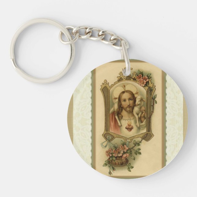 Sakral hjärta av Jesus w/lamb knuffar på keychain (Framsidan)