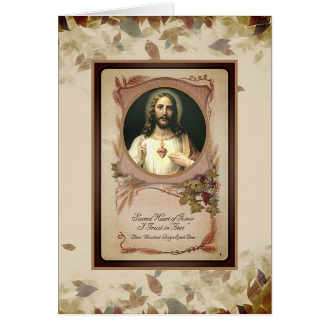 Sakral hjärta för nedgånghöst löv av Jesus Hälsningskort (Framsidan)