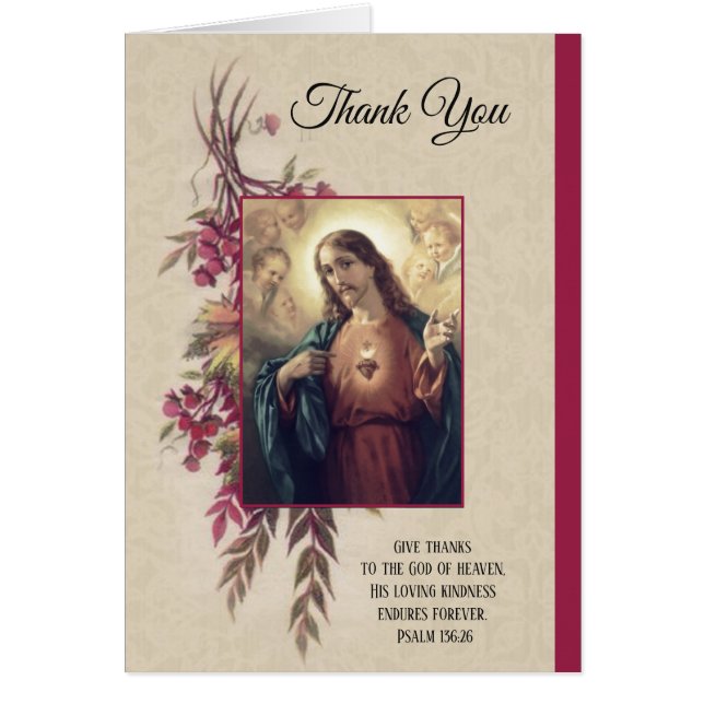 Sakral hjärta för tack av Jesus blommor Hälsningskort (Framsidan)