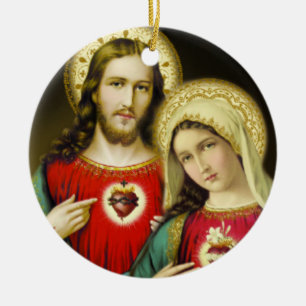 Sakral Jesus obefläckad hjärta Mary Julgransprydnad Keramik
