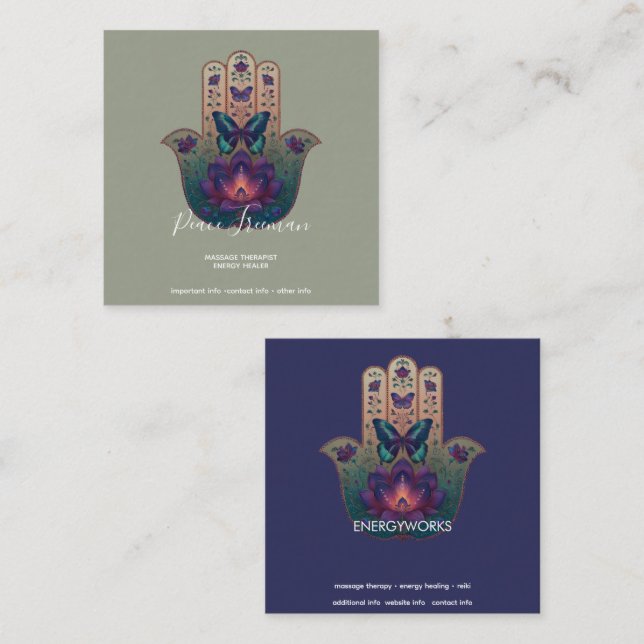 Sakral transformation | Hamsa Hand Design Fyrkantigt Visitkort (Fram/baksida)