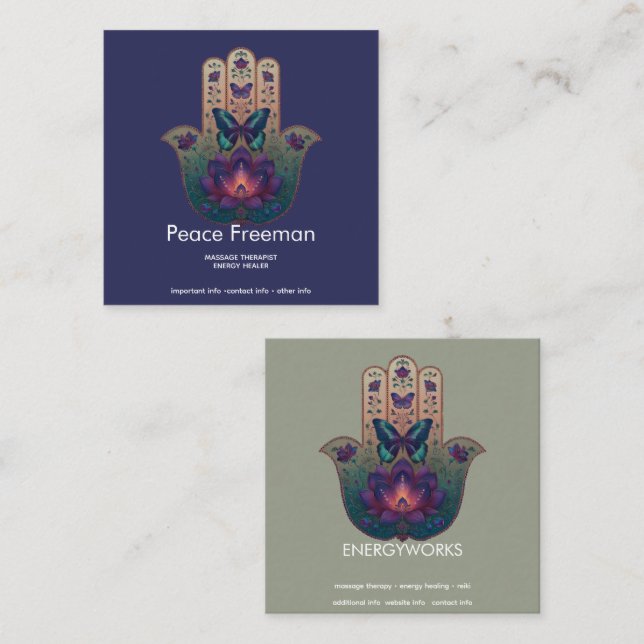 Sakral transformation | Hamsa Hand Design Fyrkantigt Visitkort (Fram/baksida)