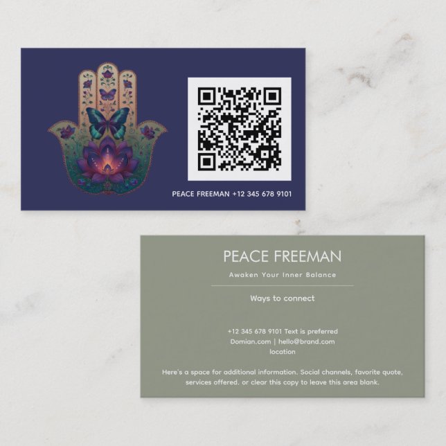 Sakral transformation | Hamsa Hand Design Visitkort (Fram/baksida)