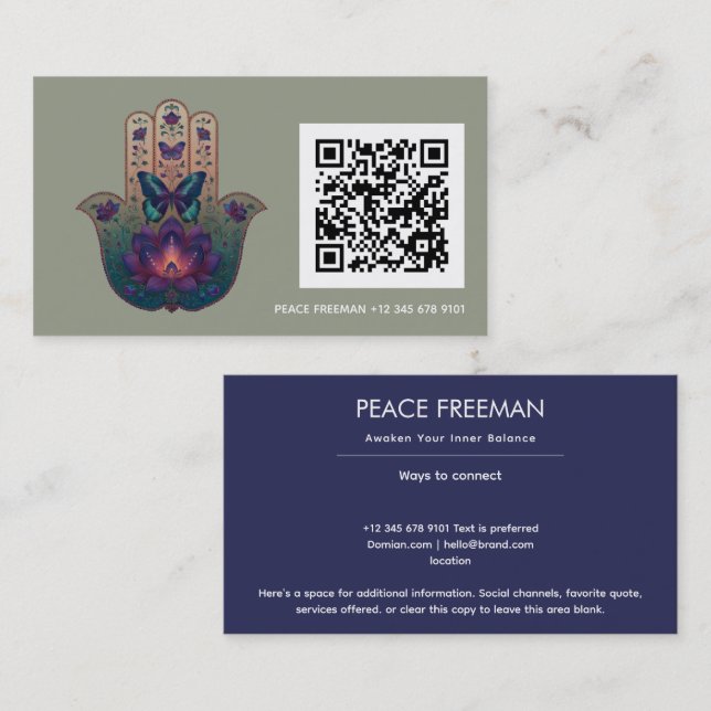 Sakral transformation | Hamsa Hand Design Visitkort (Fram/baksida)