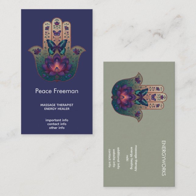Sakral transformation | Hamsa Hand Design Visitkort (Fram/baksida)