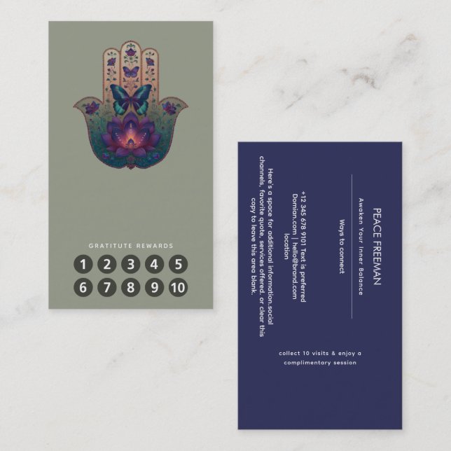 Sakral transformation | Hamsa Hand Design Visitkort (Fram/baksida)