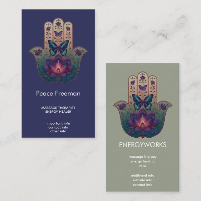 Sakral transformation | Hamsa Hand Design Visitkort (Fram/baksida)