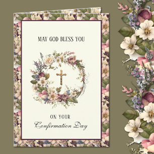Sakrament Bekräftelse Religiös Blommig Krans Helgkort