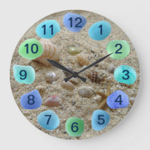 Säkrare på Beach Sand med Sea Glass Large Clock