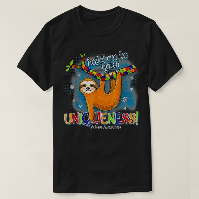 Sakta som håller Puzzle Biet hjärta Cute Sloth Aut T Shirt (Design framsida)