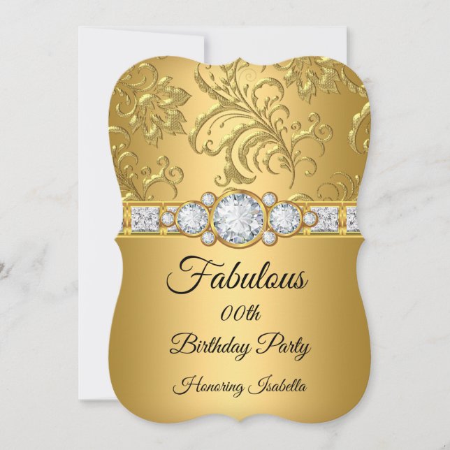 Sakunderbar guld-damask diamant födelsedagsfest 2 inbjudningar (Framsida)