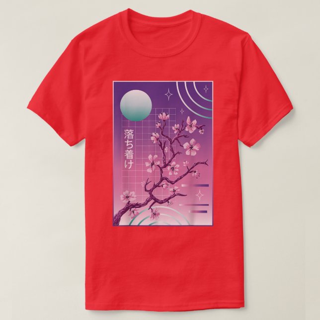 Sakura 80-tal 90-tal Japansk Cherry Blommar Vaporw T Shirt (Design framsida)