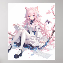 Sakura Anime Rosa Cat Girl Poster