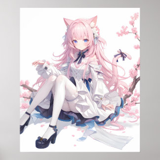 Sakura Anime Rosa Cat Girl Poster