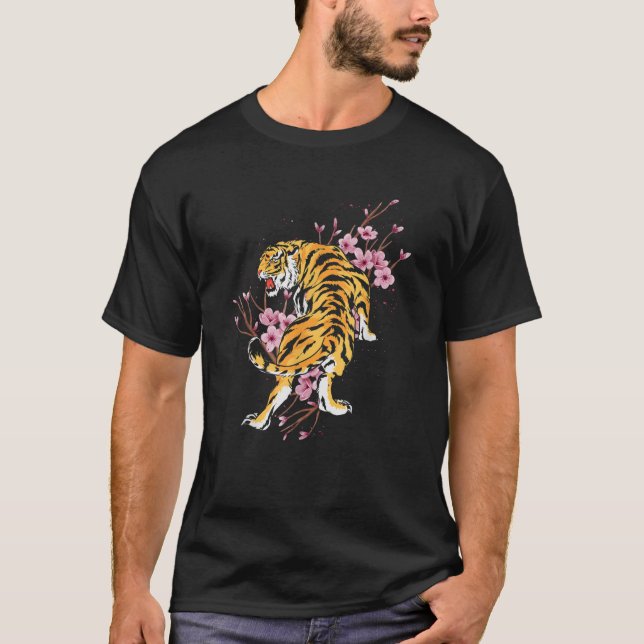 Sakura Asien Djungeldjur Tiger  T Shirt (Framsida)