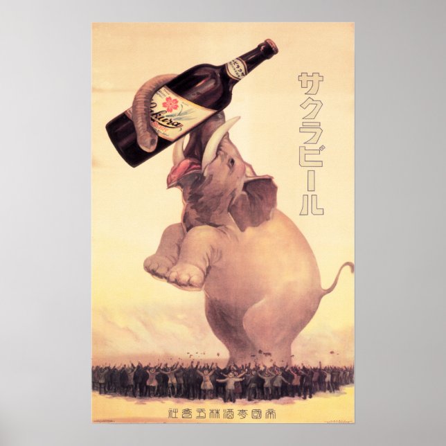 SAKURA BEER JAPAN Elephant Vintage Reklam Poster (Framsidan)