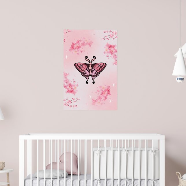 Sakura Bliss, Rosa Moth, Sakura Bakgrund Poster (Barnkammare 2)