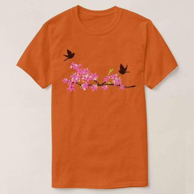 Sakura Blommar Birds T Shirt (Design framsida)