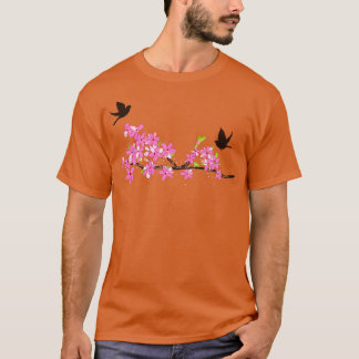 Sakura Blommar Birds T Shirt