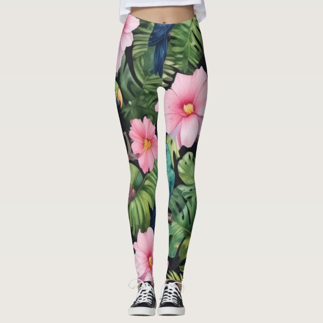 Sakura Blommar Mönster Leggings (Framsida)