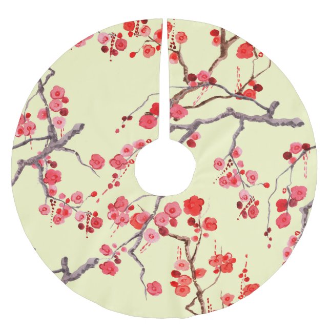 Sakura Blommar Watercolor Seamless Mönster Julgransmatta Borstad Polyester (Framsidan)