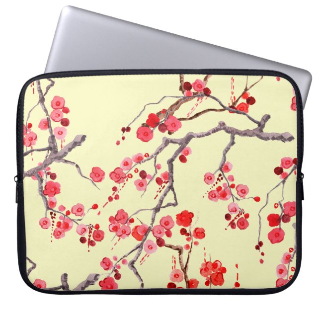 Sakura Blommar Watercolor Seamless Mönster Laptop Fodral (Framsidan)