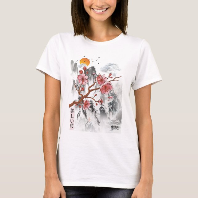 Sakura Blommar Women White T Shirt (Framsida)