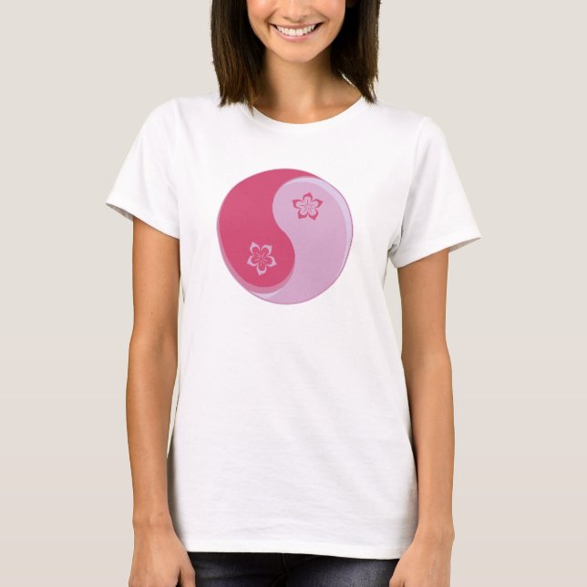Sakura Blommar Yin Yang T Shirt (Framsida)