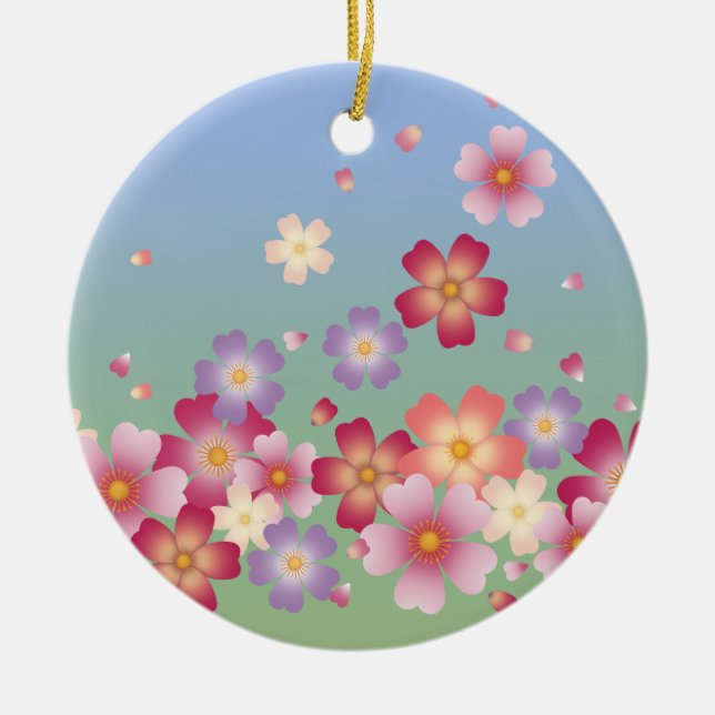 Sakura Blommars Blue & Grönt Personlig Gift Julgransprydnad Keramik (Framsidan)